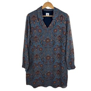 Cabi Womens Provincial Floral Tunic Dress Sz Medium Blue‎ Boho Flowy Lightweight